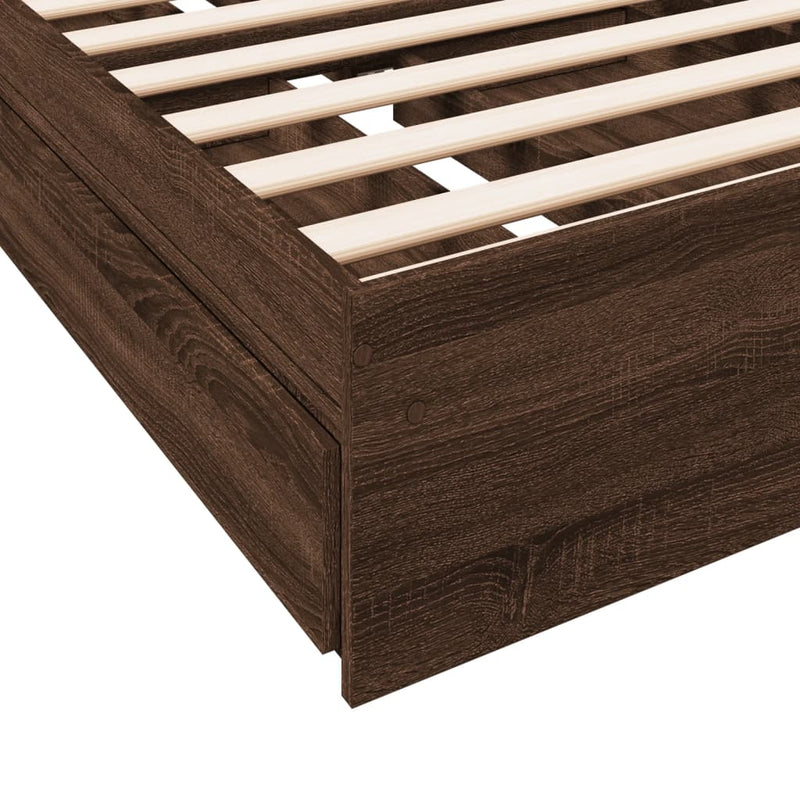vidaXL barna tölgyszínű szerelt fa ágykeret fiókokkal 100 x 200 cm