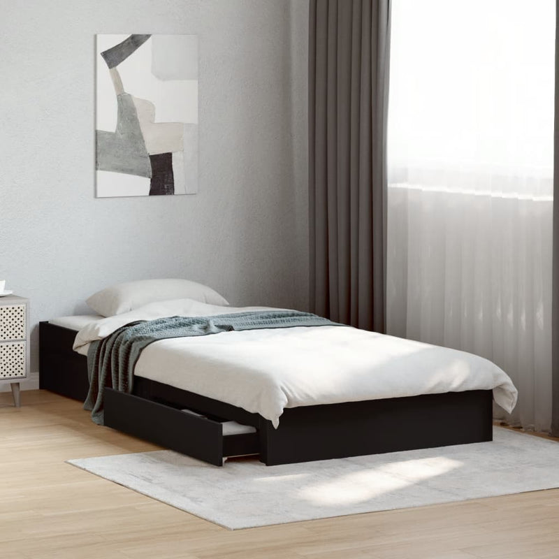 vidaXL fekete szerelt fa ágykeret 90 x 200 cm