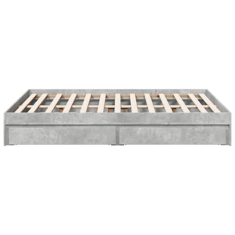 vidaXL betonszürke szerelt fa ágykeret fiókokkal 140 x 190 cm
