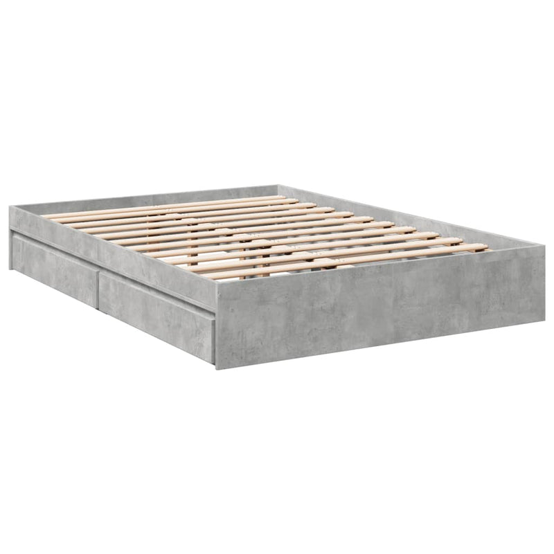 vidaXL betonszürke szerelt fa ágykeret fiókokkal 140 x 190 cm