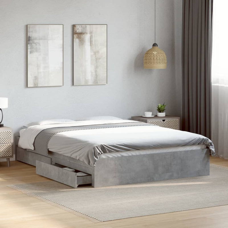 vidaXL betonszürke szerelt fa ágykeret fiókokkal 140 x 190 cm