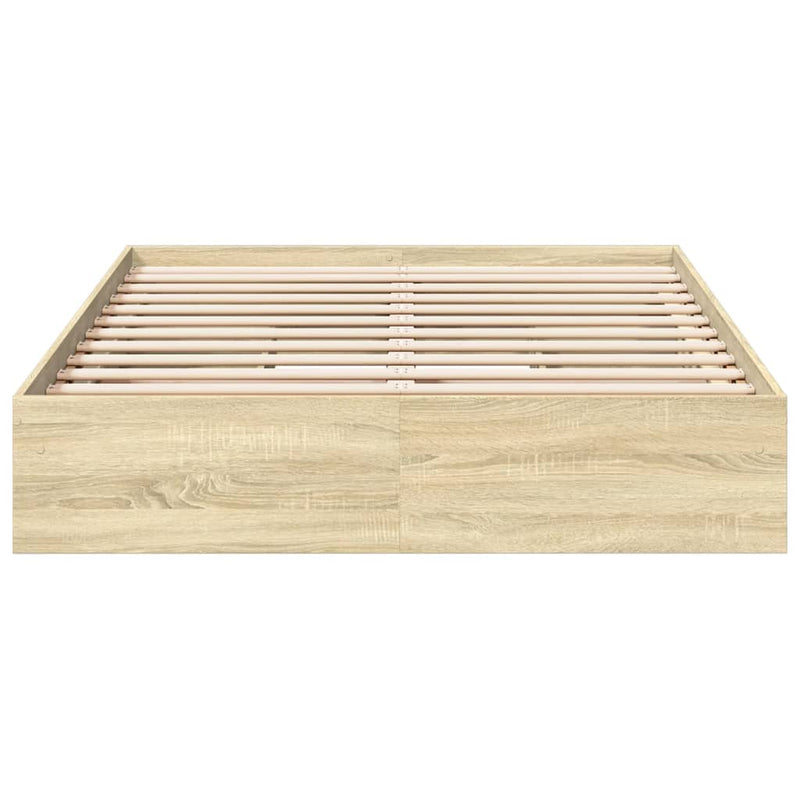 vidaXL sonoma tölgy színű szerelt fa ágykeret fiókokkal 135 x 190 cm