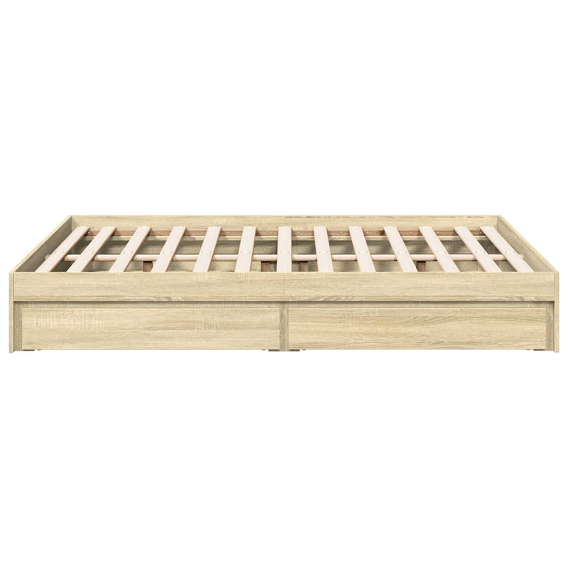 vidaXL sonoma tölgy színű szerelt fa ágykeret fiókokkal 135 x 190 cm