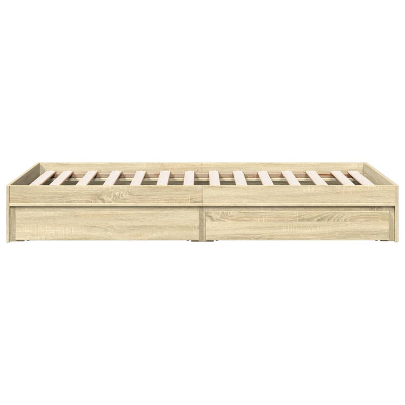 vidaXL sonoma tölgy színű szerelt fa ágykeret fiókokkal 90 x 190 cm