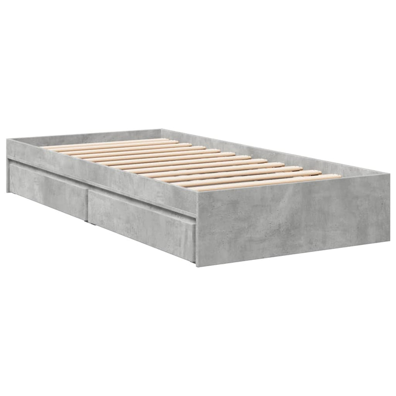 vidaXL betonszürke szerelt fa ágykeret fiókokkal 90 x 190 cm