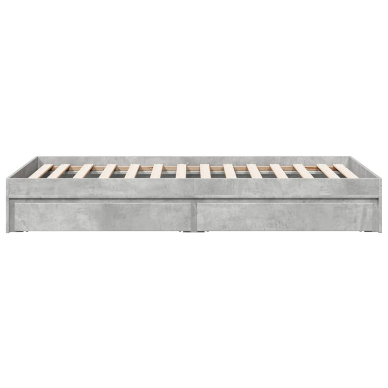 vidaXL betonszürke szerelt fa ágykeret fiókokkal 90 x 190 cm