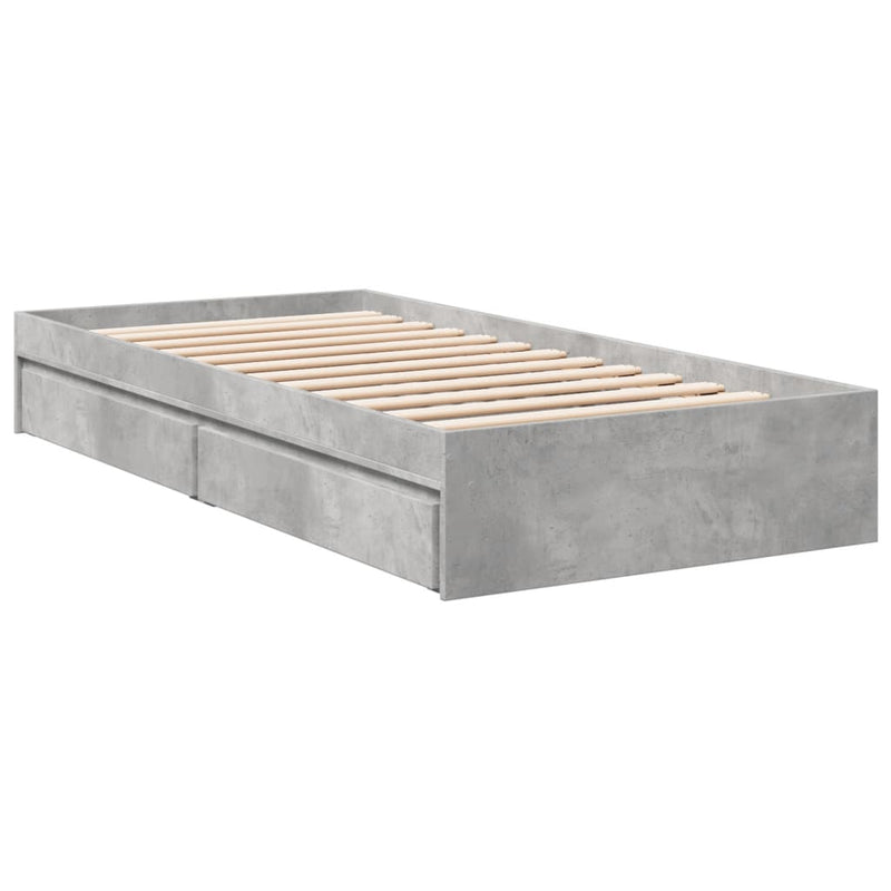 vidaXL betonszürke szerelt fa ágykeret fiókokkal 90 x 190 cm