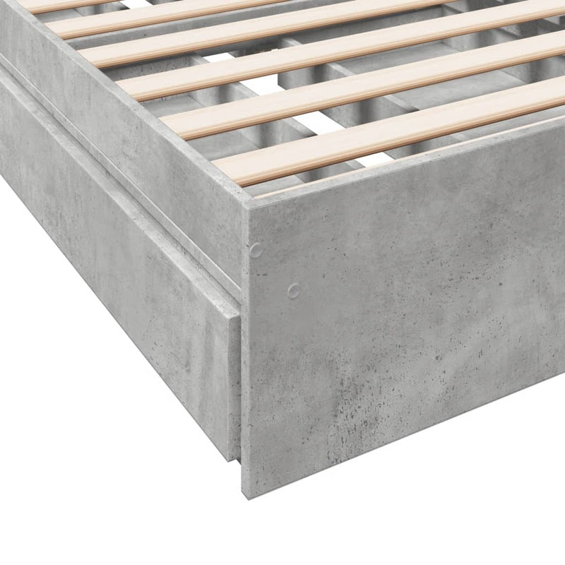 vidaXL betonszürke szerelt fa ágykeret fiókokkal 90 x 190 cm