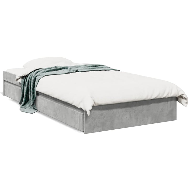 vidaXL betonszürke szerelt fa ágykeret fiókokkal 90 x 190 cm