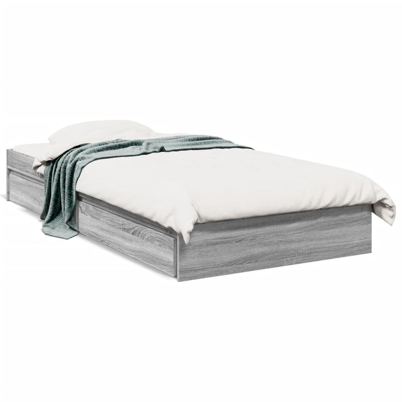 vidaXL szürke sonoma színű szerelt fa ágykeret fiókokkal 90 x 190 cm