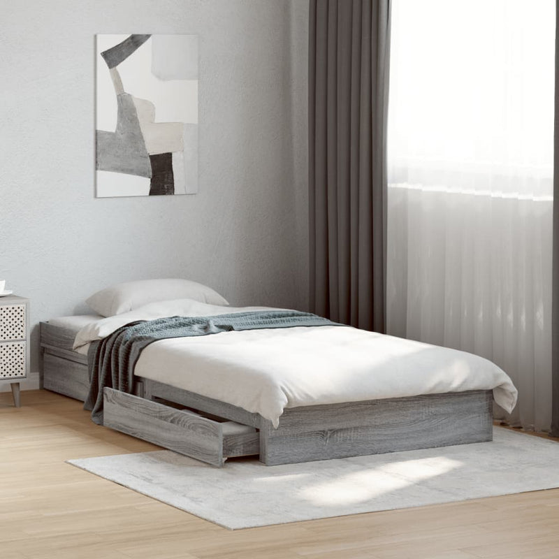vidaXL szürke sonoma színű szerelt fa ágykeret fiókokkal 90 x 190 cm
