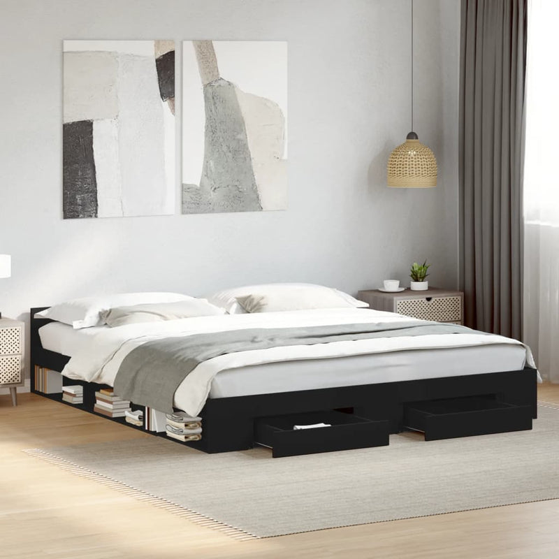 vidaXL fekete szerelt fa ágykeret 200 x 200 cm