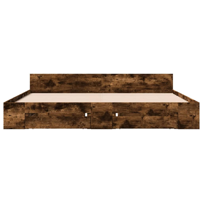 vidaXL füstös tölgy színű szerelt fa ágykeret fiókokkal 200 x 200 cm