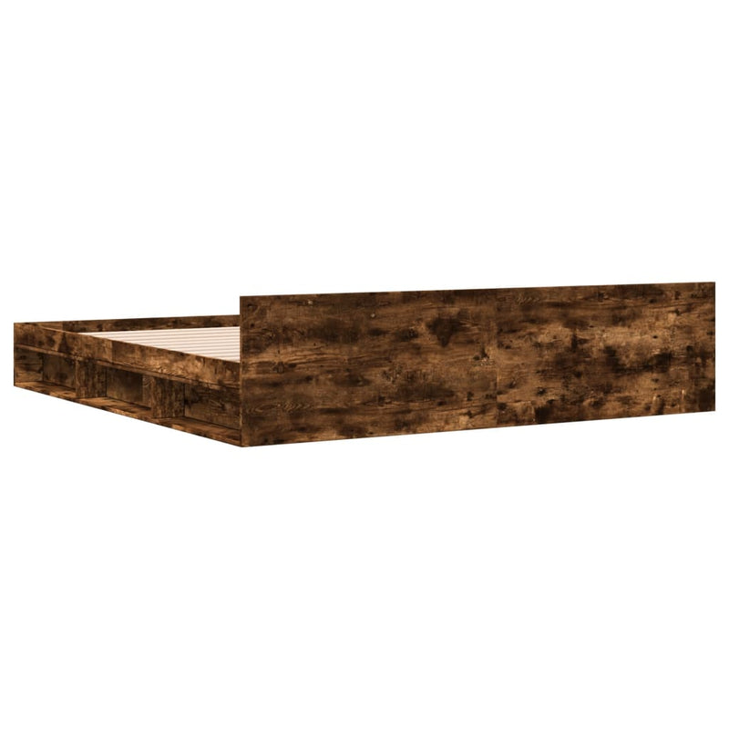vidaXL füstös tölgy színű szerelt fa ágykeret fiókokkal 200 x 200 cm