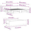 vidaXL füstös tölgy színű szerelt fa ágykeret fiókokkal 200 x 200 cm
