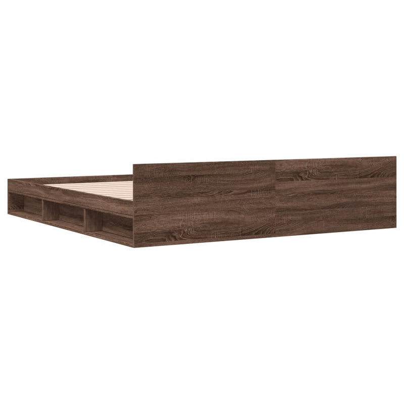 vidaXL füstös tölgy színű szerelt fa ágykeret fiókokkal 200 x 200 cm