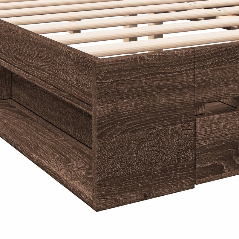 vidaXL füstös tölgy színű szerelt fa ágykeret fiókokkal 200 x 200 cm