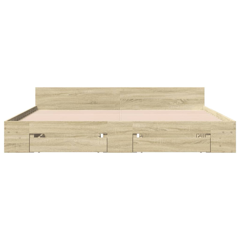 vidaXL sonoma tölgy színű szerelt fa ágykeret fiókokkal 180 x 200 cm