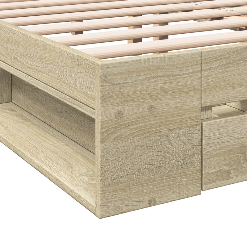 vidaXL sonoma tölgy színű szerelt fa ágykeret fiókokkal 180 x 200 cm