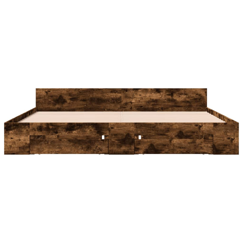 vidaXL füstös tölgy színű szerelt fa ágykeret fiókokkal 180 x 200 cm