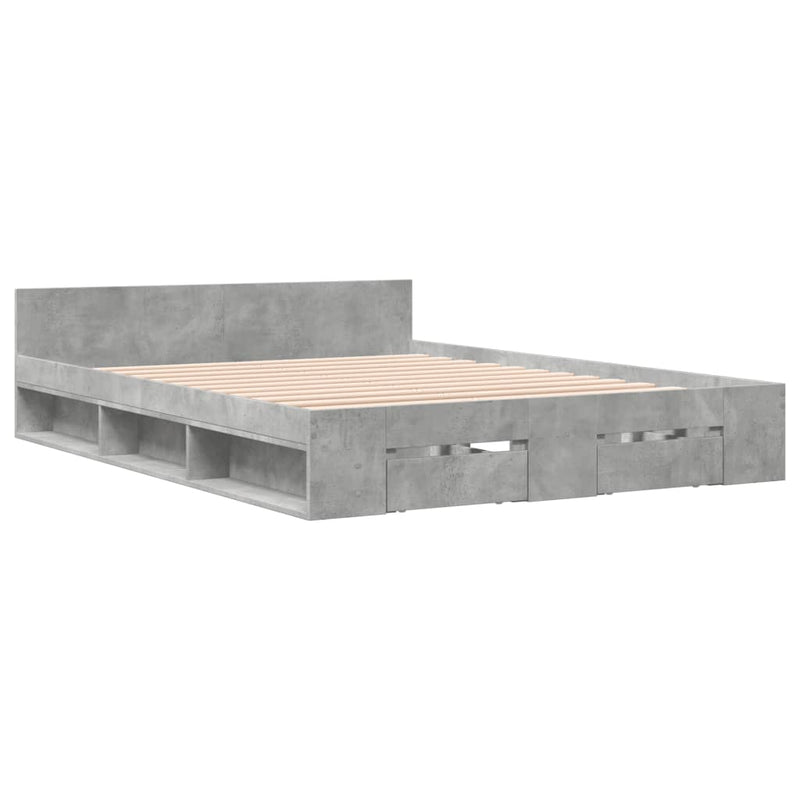 vidaXL betonszürke szerelt fa ágykeret fiókokkal 120 x 200 cm