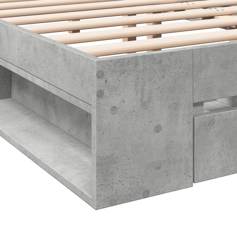 vidaXL betonszürke szerelt fa ágykeret fiókokkal 120 x 200 cm