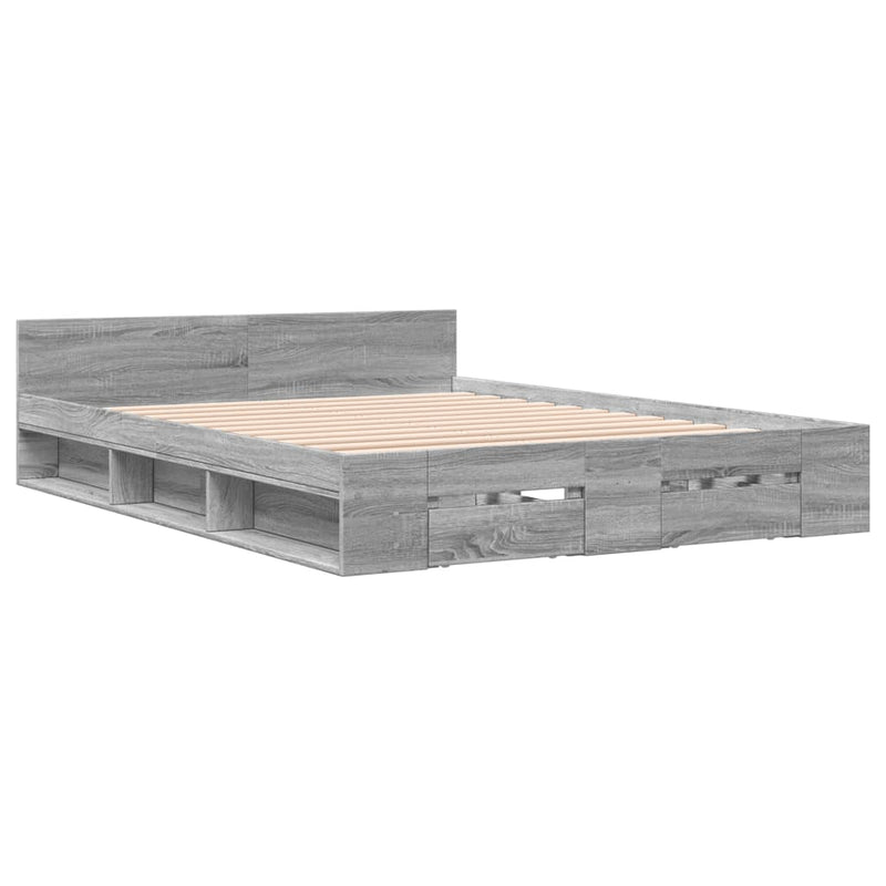 vidaXL szürke sonoma színű szerelt fa ágykeret fiókokkal 120 x 200 cm