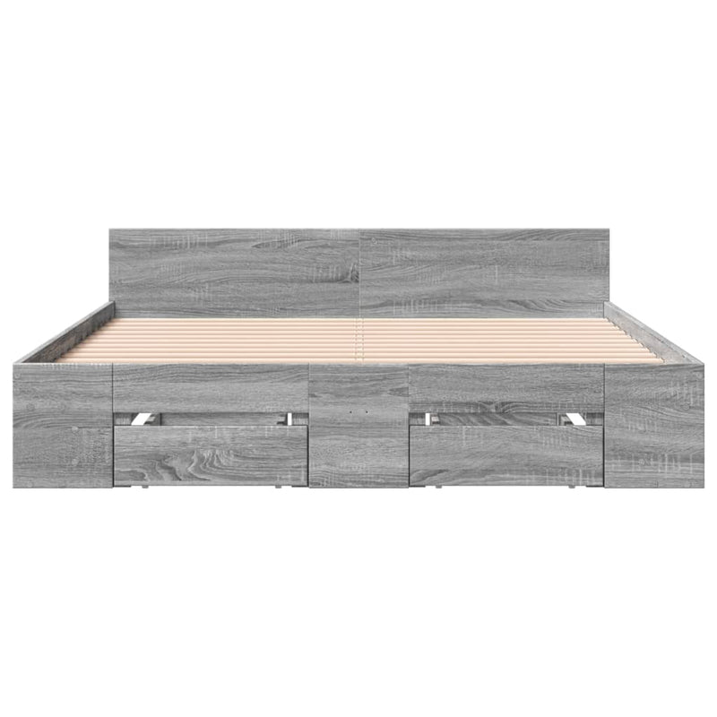 vidaXL szürke sonoma színű szerelt fa ágykeret fiókokkal 120 x 200 cm