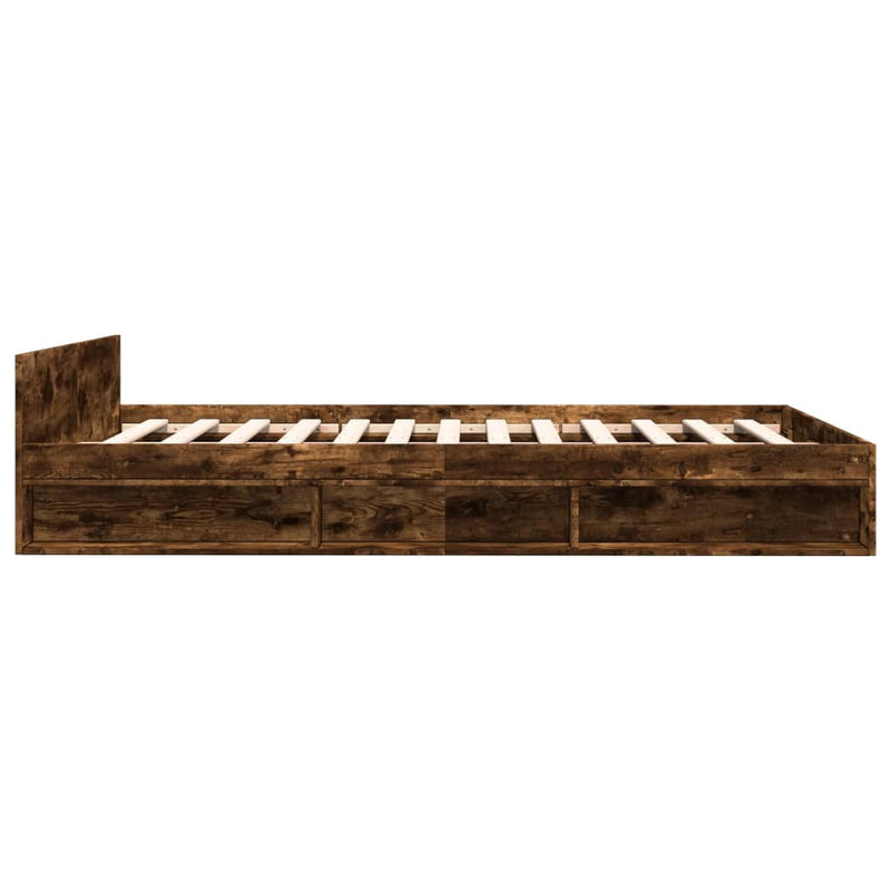 vidaXL füstös tölgy színű szerelt fa ágykeret fiókokkal 135 x 190 cm