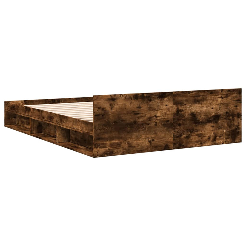 vidaXL füstös tölgy színű szerelt fa ágykeret fiókokkal 135 x 190 cm