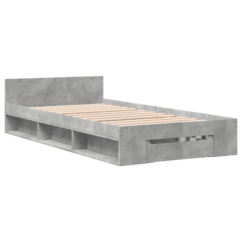vidaXL betonszürke szerelt fa ágykeret fiókkal 90 x 190 cm
