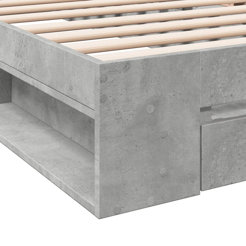 vidaXL betonszürke szerelt fa ágykeret fiókkal 90 x 190 cm