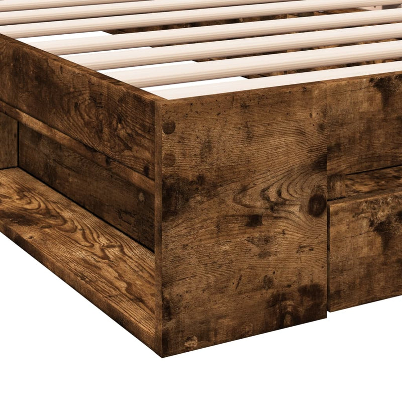vidaXL füstös tölgy színű szerelt fa ágykeret fiókkal 100 x 200 cm