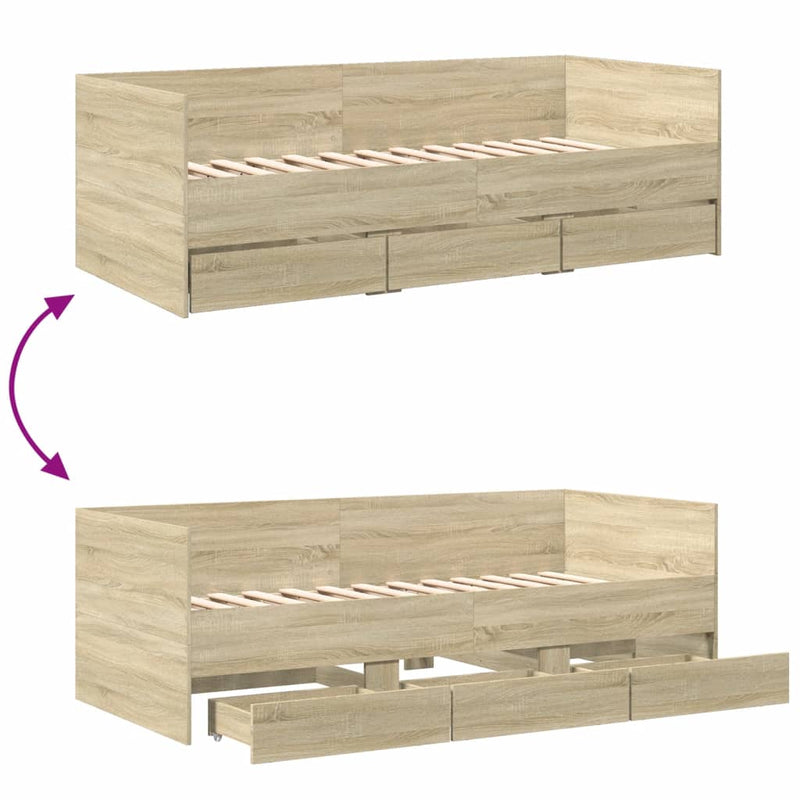 vidaXL sonoma tölgy kanapéágy fiókkal matrac nélkül 100x200 cm