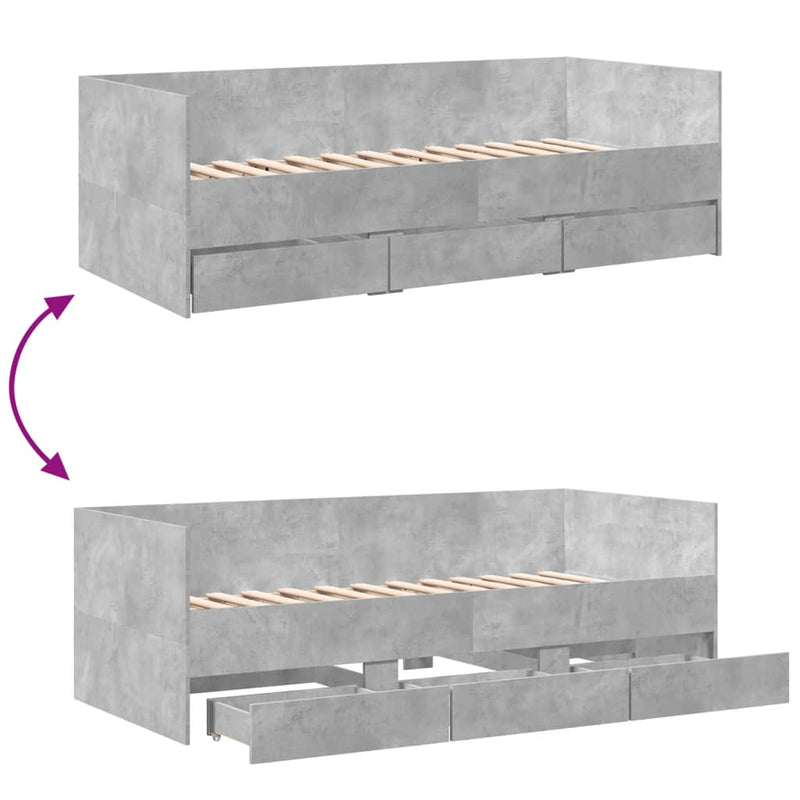 vidaXL betonszürke kanapéágy fiókkal matrac nélkül 100x200 cm