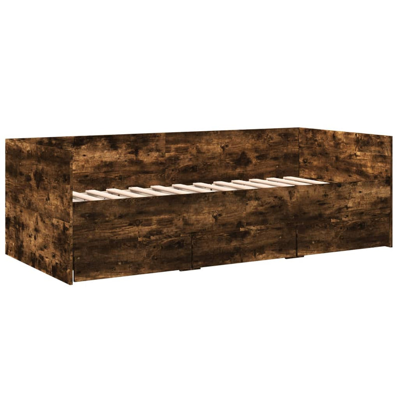 vidaXL füstös tölgy kanapéágy fiókkal matrac nélkül 100x200 cm