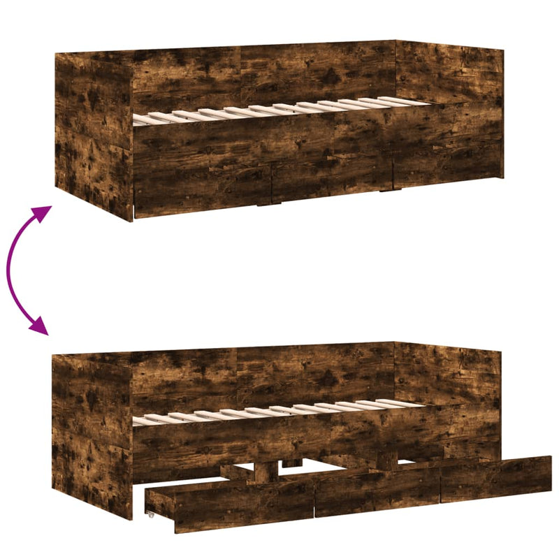 vidaXL füstös tölgy kanapéágy fiókkal matrac nélkül 100x200 cm