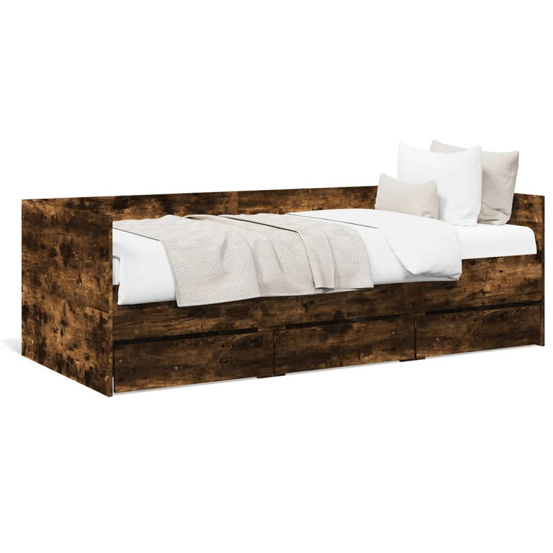 vidaXL füstös tölgy kanapéágy fiókkal matrac nélkül 100x200 cm