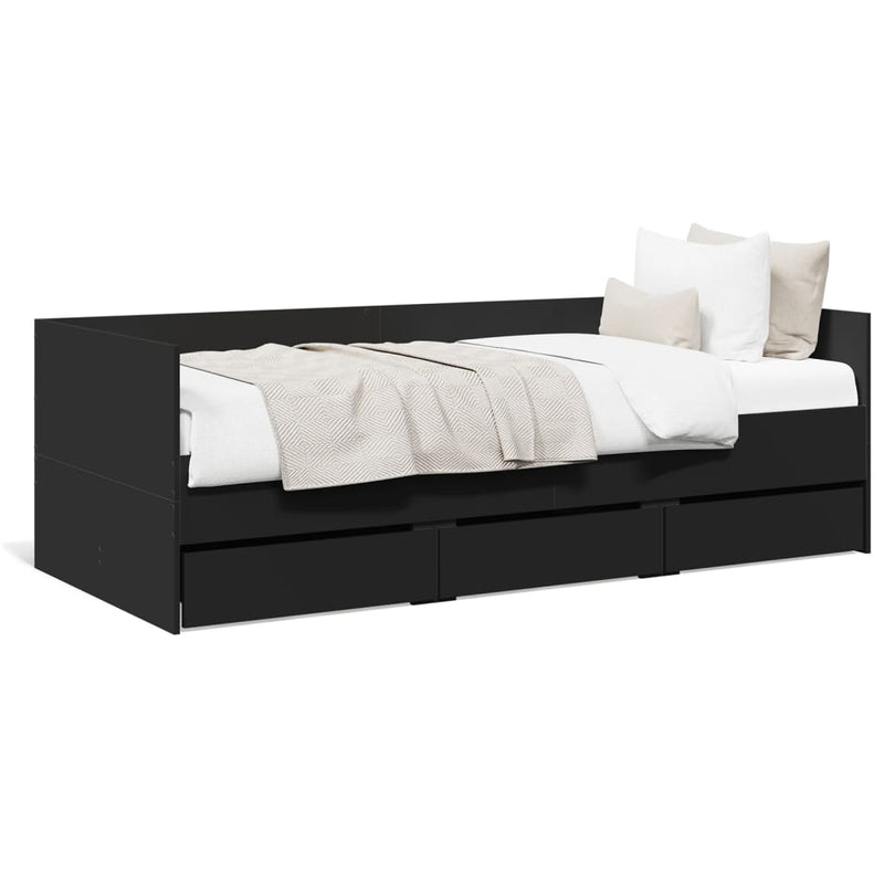 vidaXL fekete kanapéágy fiókkal matrac nélkül 90x190 cm
