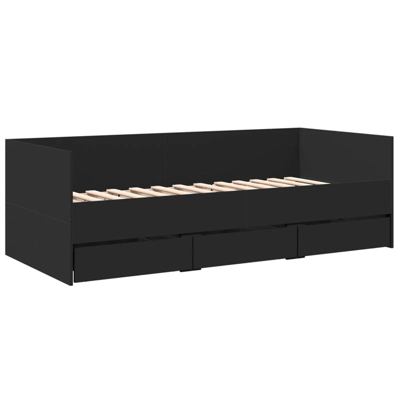 vidaXL fekete kanapéágy fiókkal matrac nélkül 90x190 cm