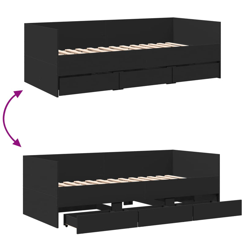 vidaXL fekete kanapéágy fiókkal matrac nélkül 90x190 cm