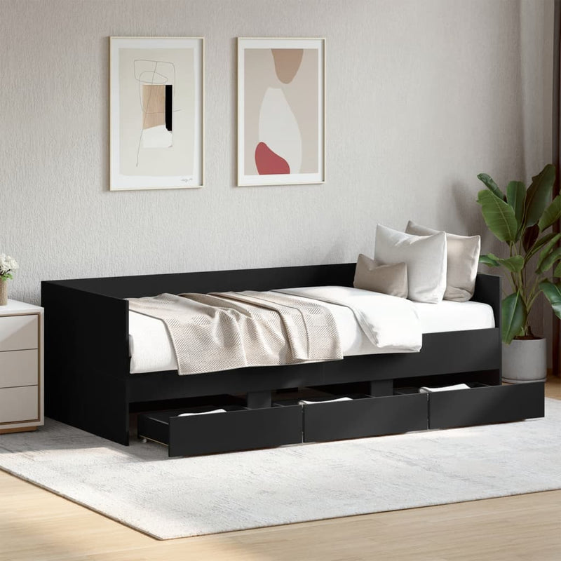vidaXL fekete kanapéágy fiókkal matrac nélkül 90x190 cm