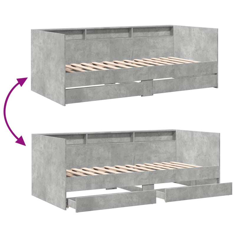 vidaXL betonszürke kanapéágy fiókkal matrac nélkül 90x190 cm