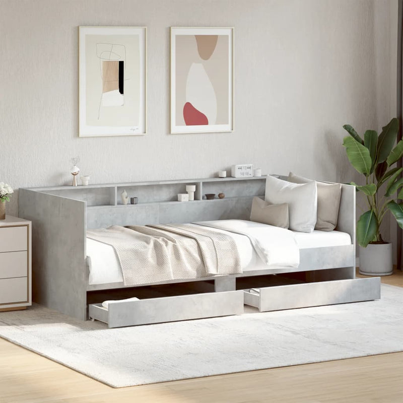 vidaXL betonszürke kanapéágy fiókkal matrac nélkül 90x190 cm