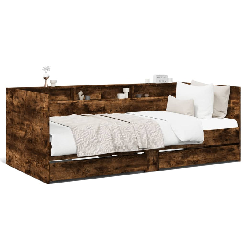 vidaXL füstös tölgy kanapéágy fiókkal matrac nélkül 90x190 cm