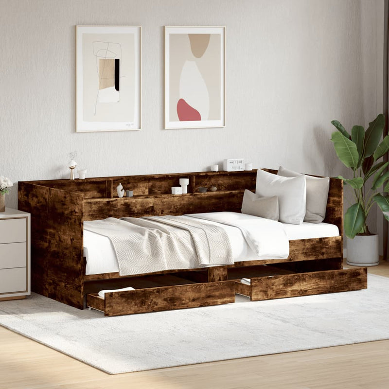 vidaXL füstös tölgy kanapéágy fiókkal matrac nélkül 90x190 cm