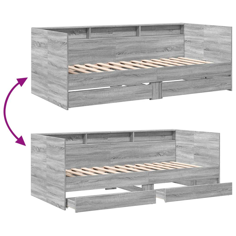 vidaXL szürke sonoma kanapéágy fiókkal matrac nélkül 90x190 cm