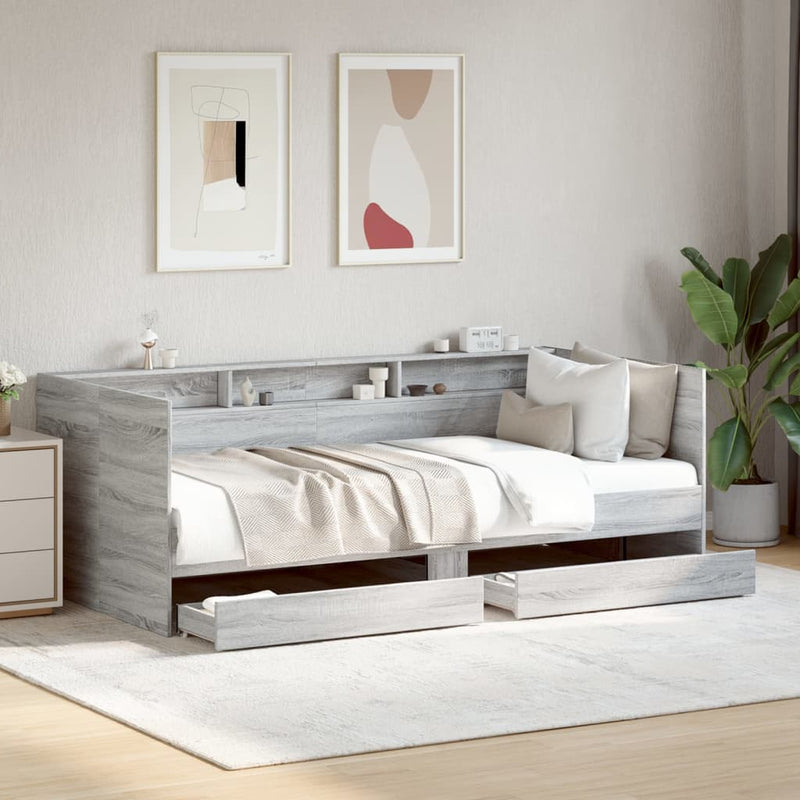 vidaXL szürke sonoma kanapéágy fiókkal matrac nélkül 90x190 cm