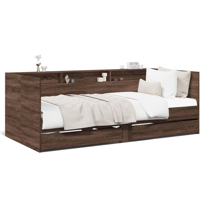 vidaXL barna tölgy kanapéágy fiókkal matrac nélkül 90x190 cm