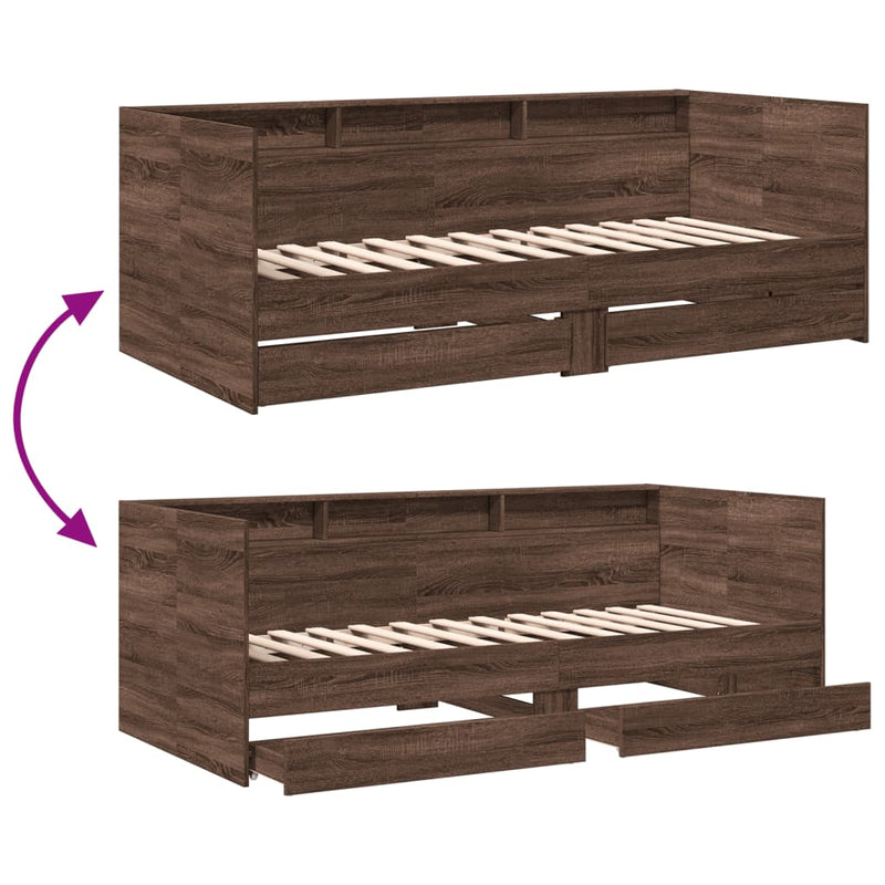 vidaXL barna tölgy kanapéágy fiókkal matrac nélkül 90x190 cm